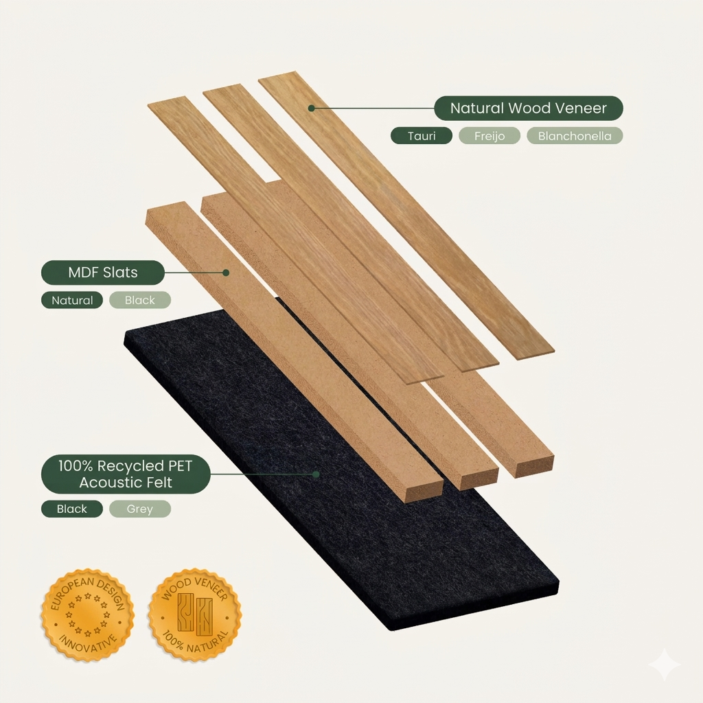 Acoustic Slat Panel | Tauari - Grey Felt